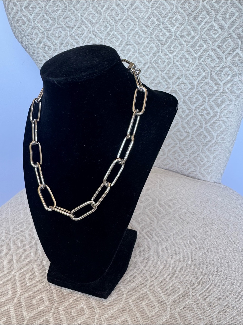 Vitaly Silver Tone Paperclip Link Chain Necklace Unisex Statement Piece 18” - Picture 2 of 6